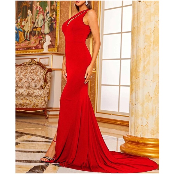 Luxe One Shoulder Mermaid Hem Formal Evening Holiday Dress - Picture 3 of 8